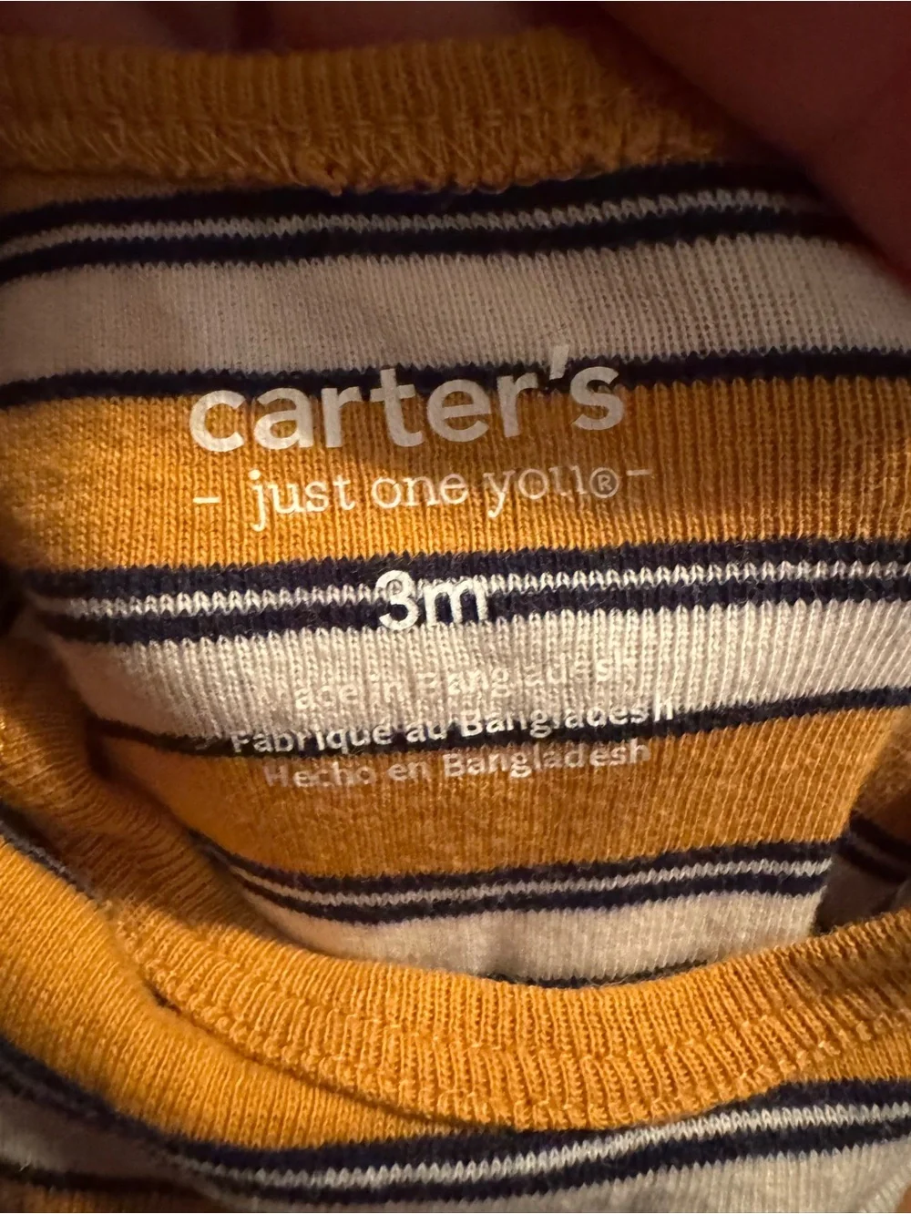 Striped Long-Sleeve Baby One-Piece in Mustard Size 3 Months C5